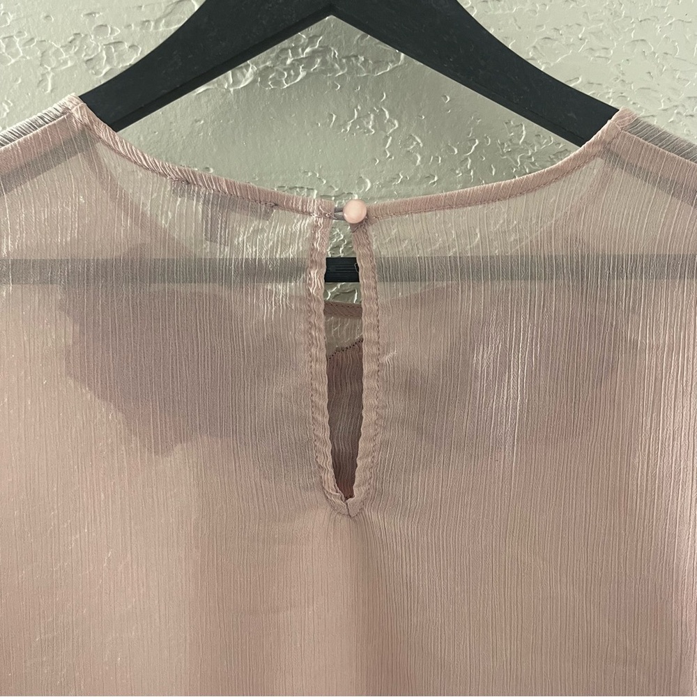 Charlotte‎ Russe Blush Pink Sheer Blouse with Red Floral Detail Size Medium - Picture 5 of 8